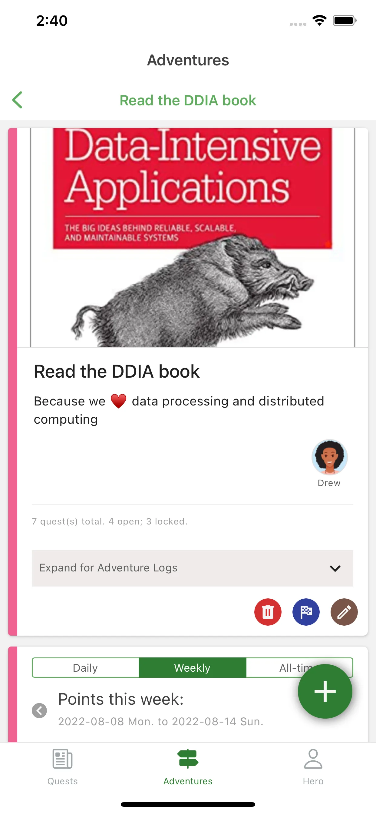 The DDIA reading adventure in HeroMode, the big book represented as one adventure