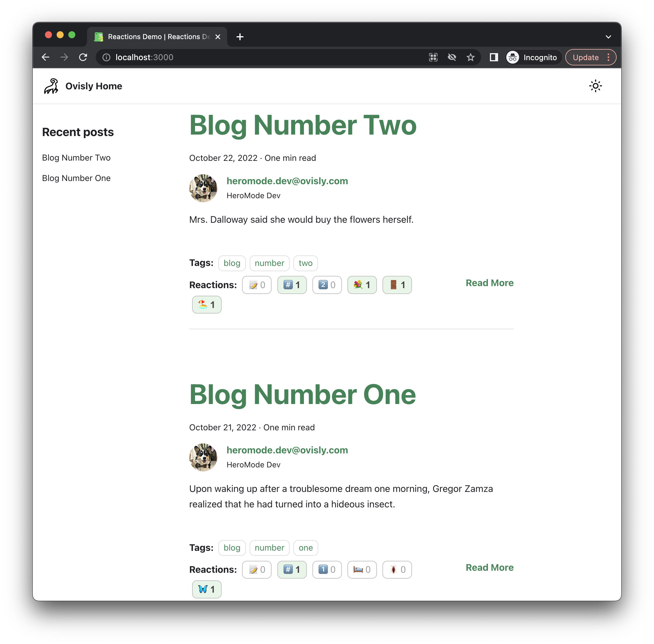 an example blog post with reaction buttons using a combination of docusaurus and google firebase