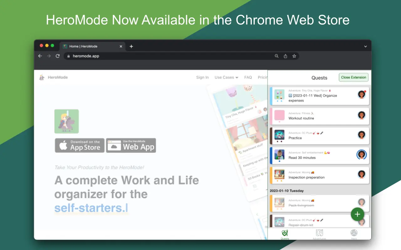 You can now embed HeroMode as a Chrome extension within any browser tab.