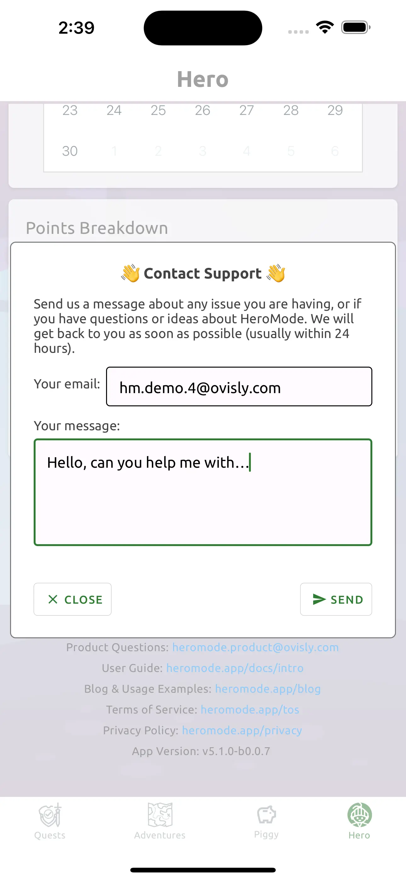 Contact Support modal