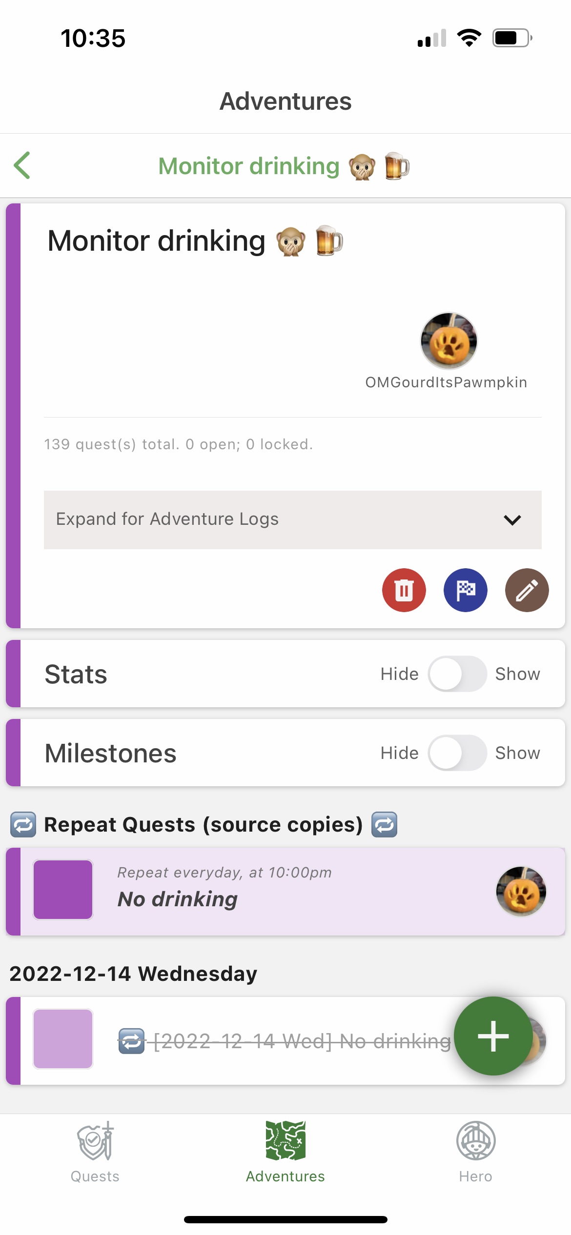 to track a habit in heromode, first create an adventure