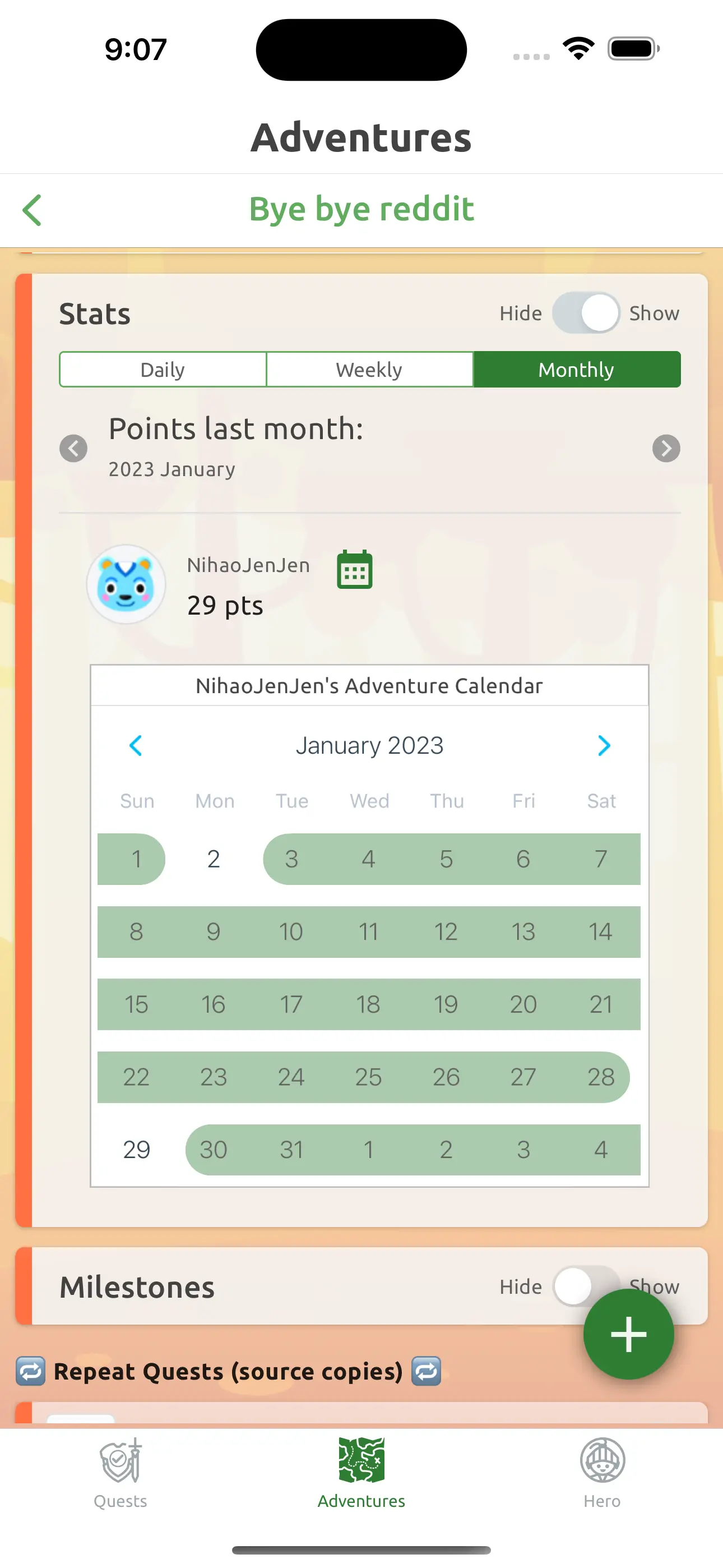 Activity with missing days.