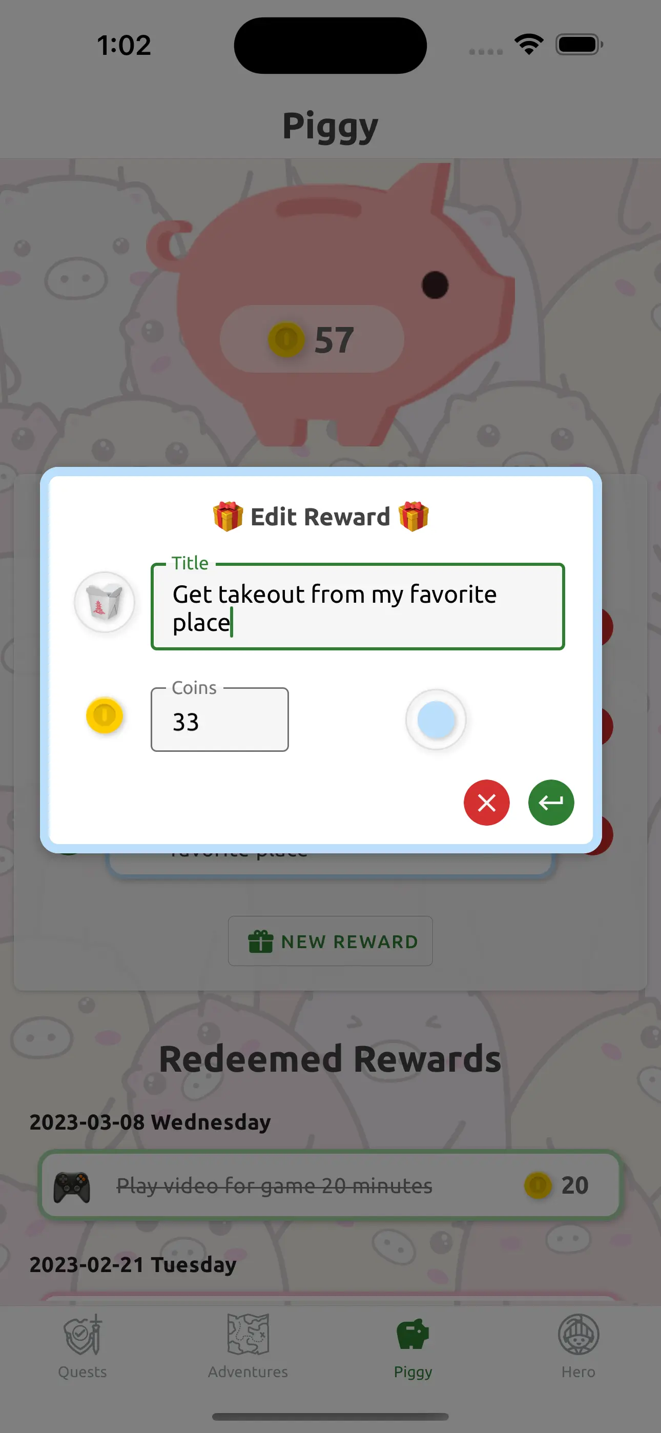 editing a reward
