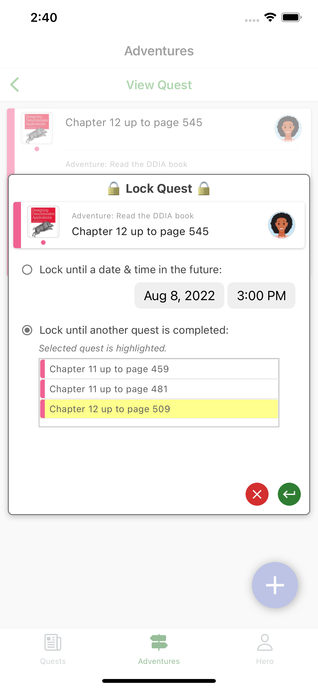 the quest locking functionality in heromode is used to manage reading goals and tasks