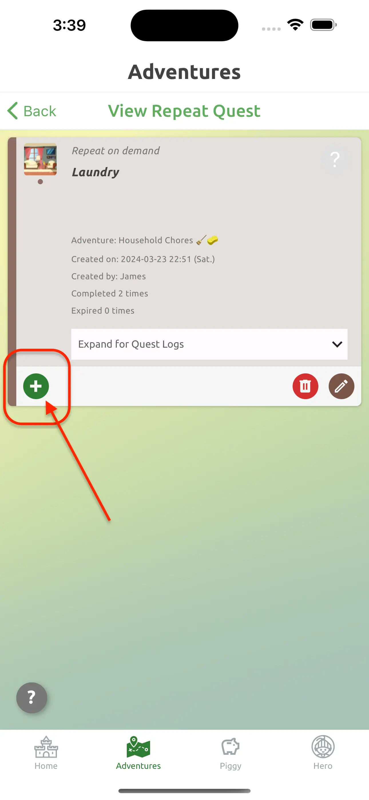 Use the + button to create a copy of a repeat quest.