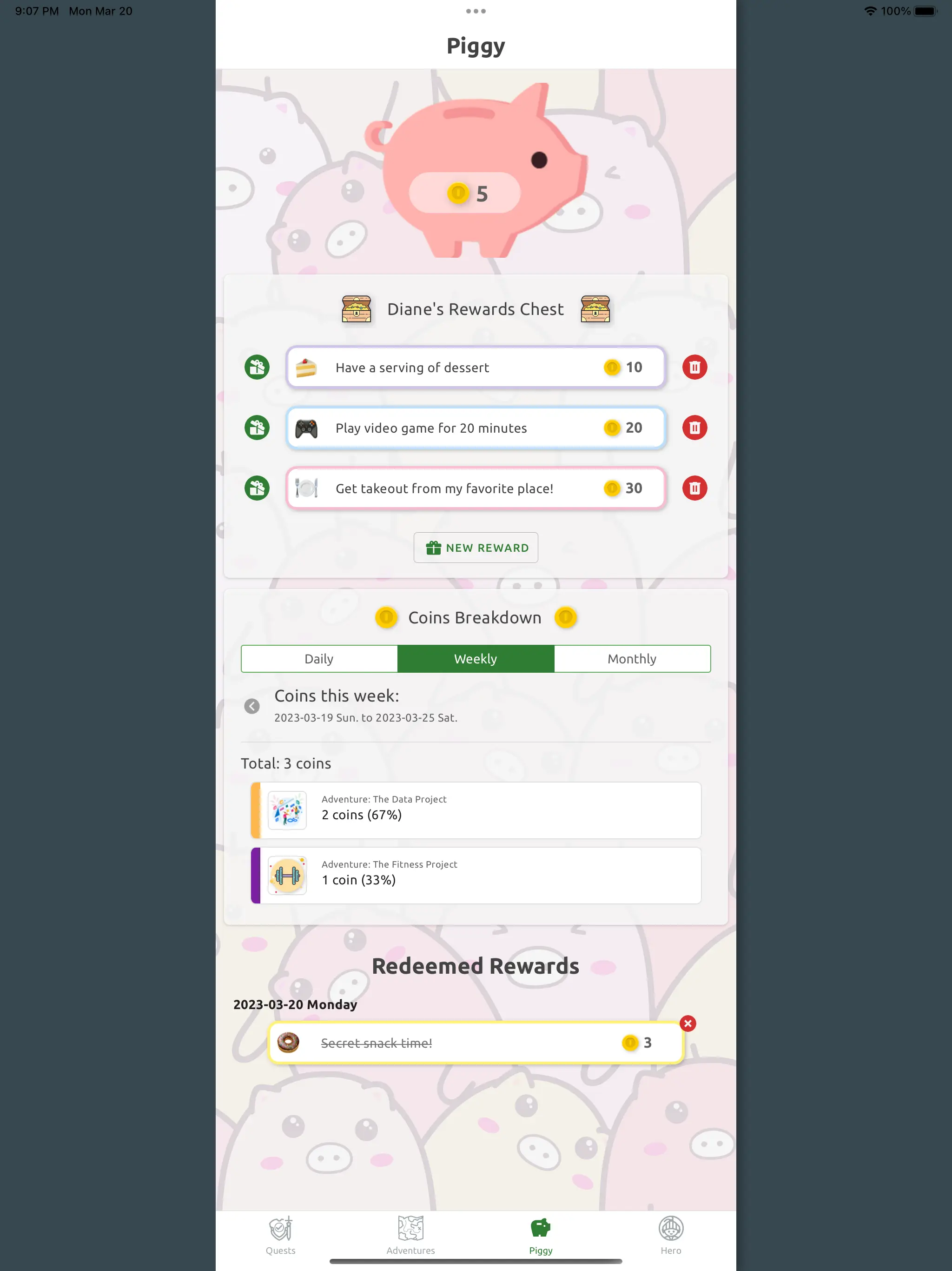 The newly released Piggy Reward System