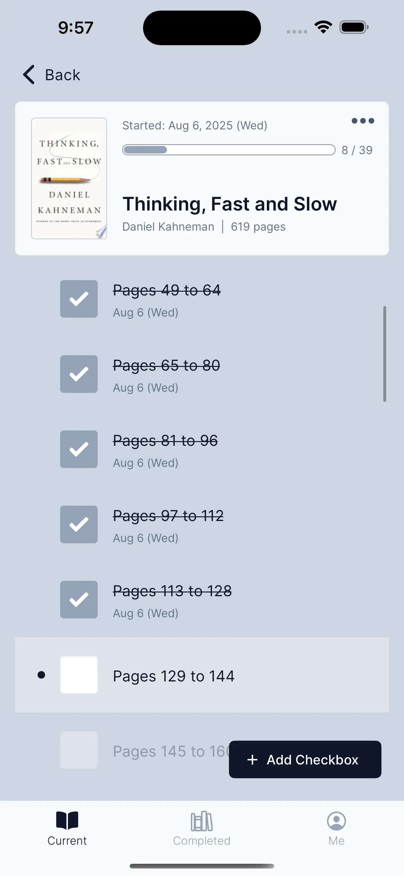 Each book becomes a series of checkboxes.