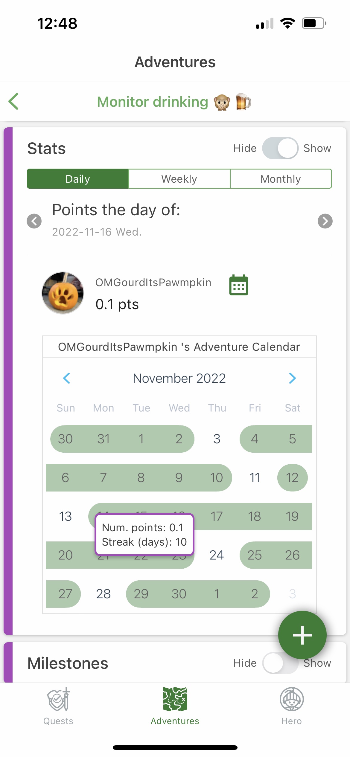 visualize your hard work and progress with adventure calendar, where you can see how your new habit is taking hold