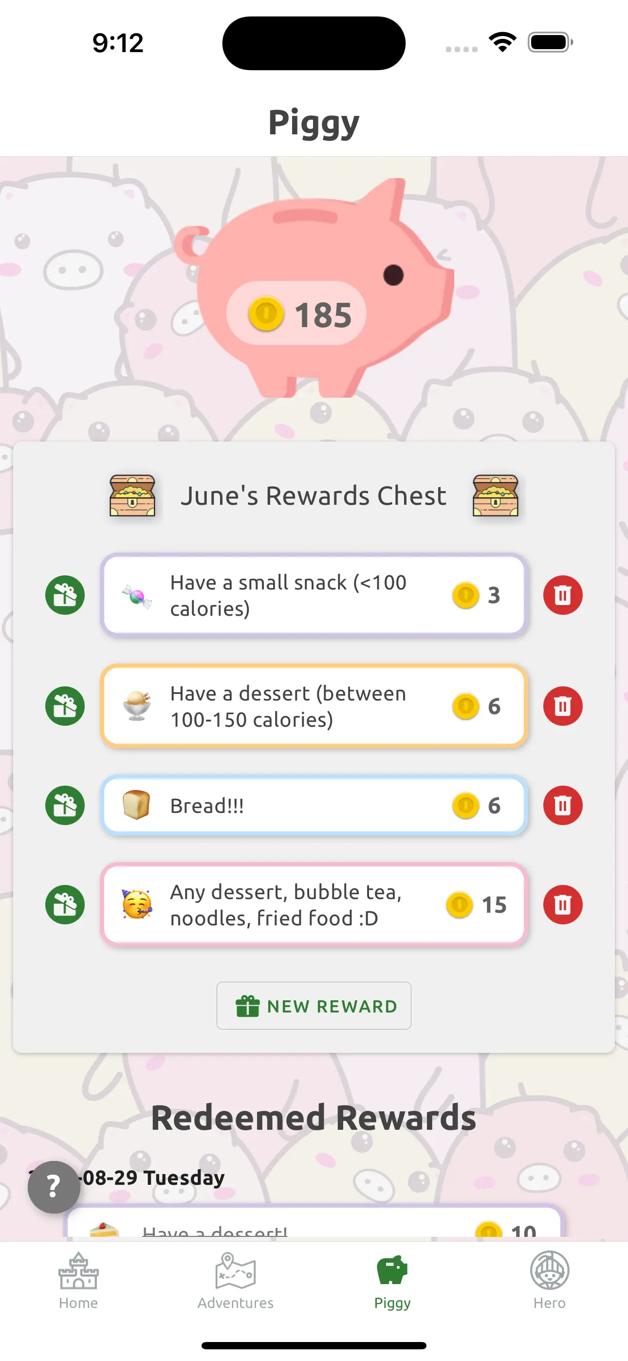 My piggy rewards that keep me motivated.