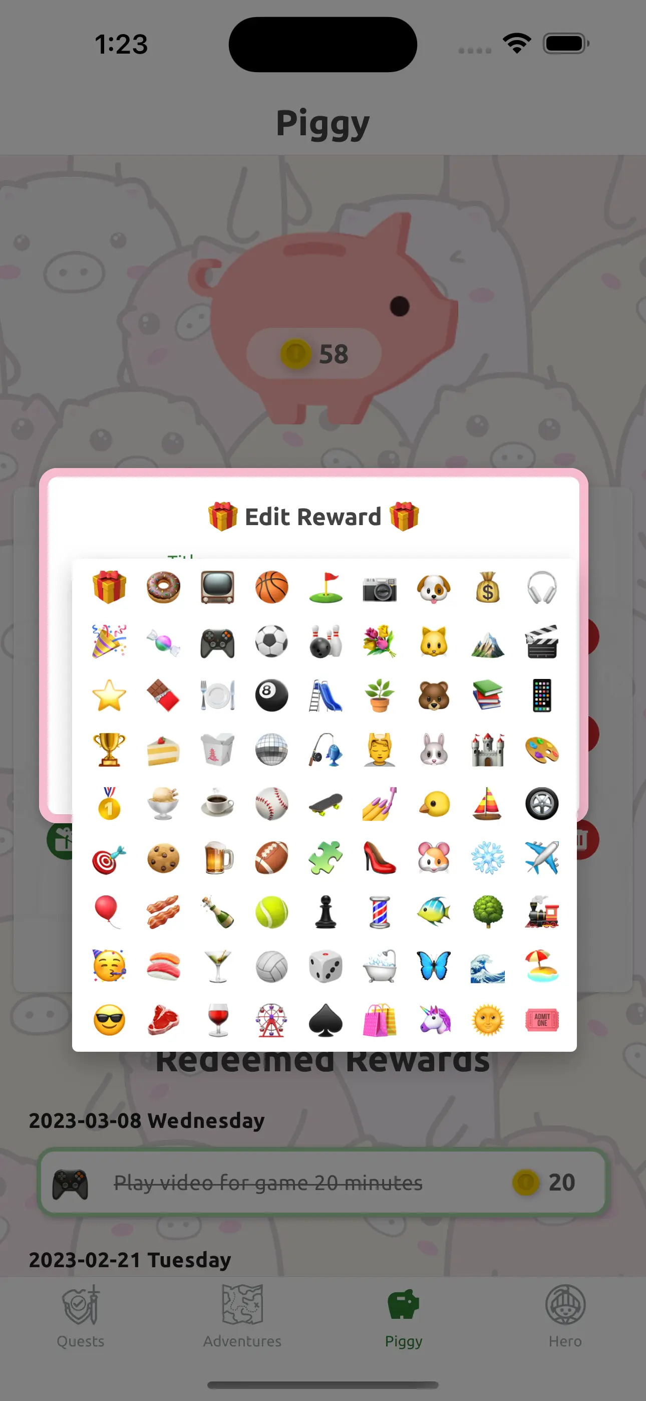 Picking an emoji to represent your reward
