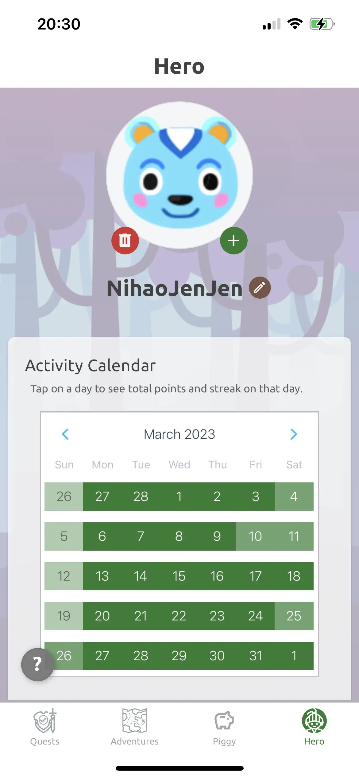 you can easily see your productivity trend in the activity calendar