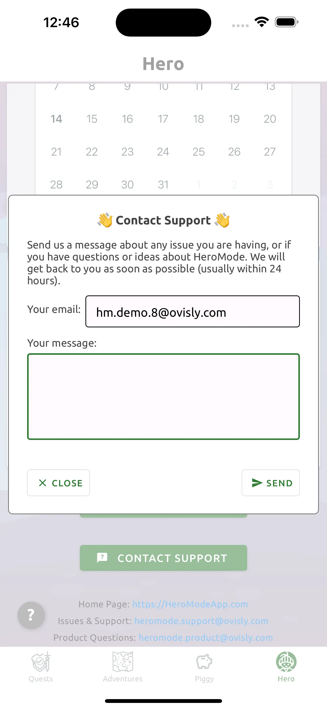 In-app Contact Support.