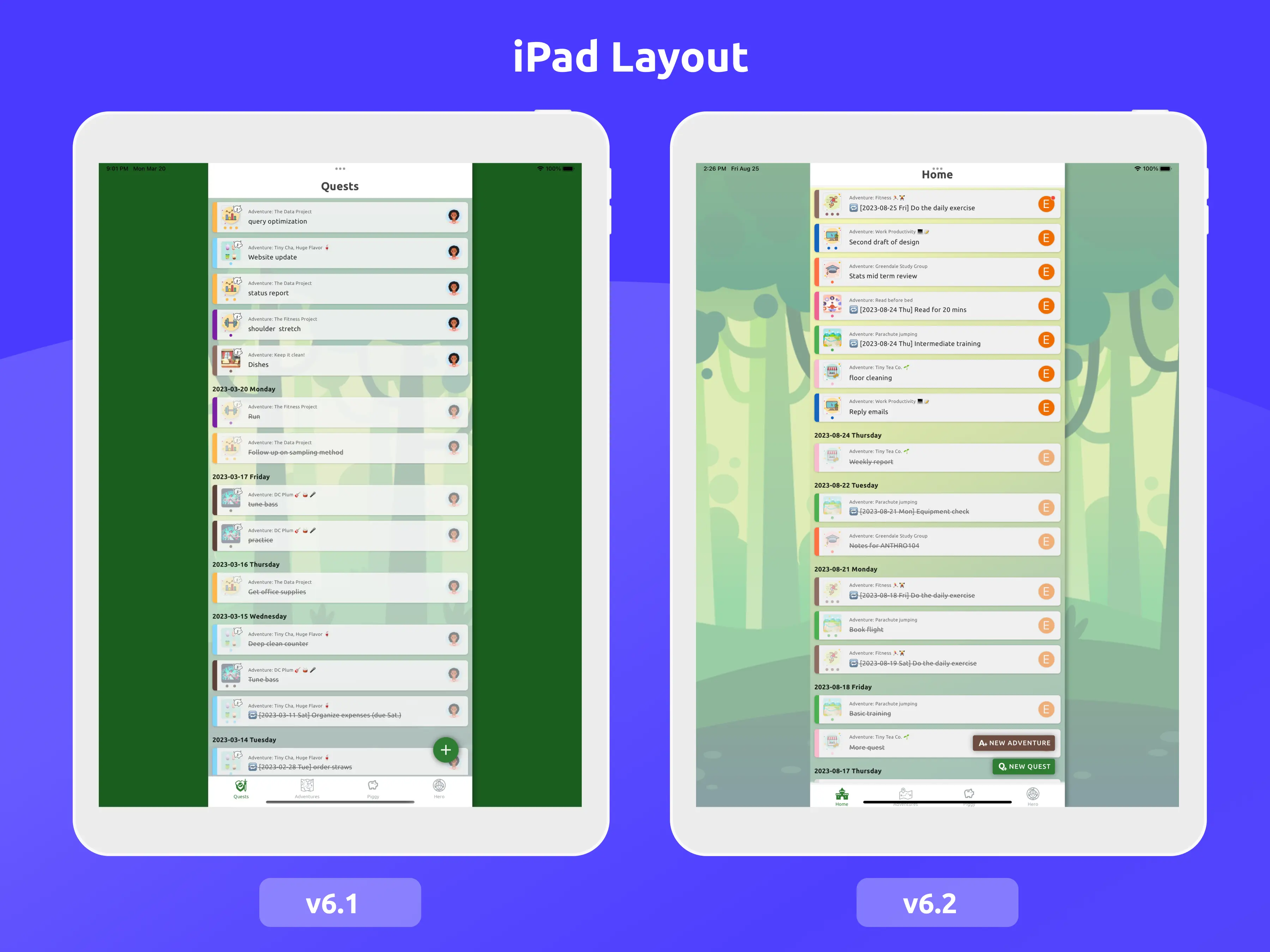 v6.2 UI comparison with v6.1 for iPad layout