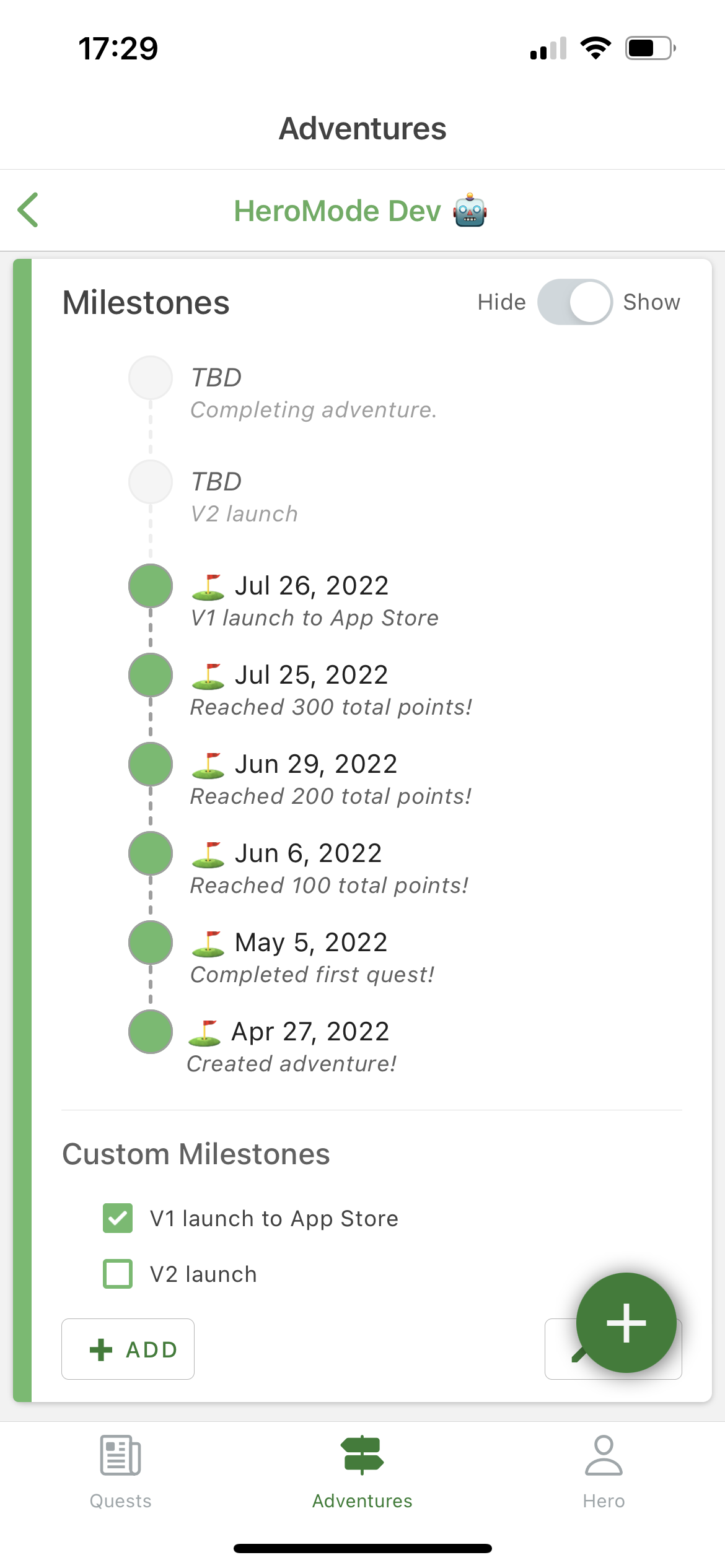 heromode has adventure milestones that can be used for setting goals for your projects