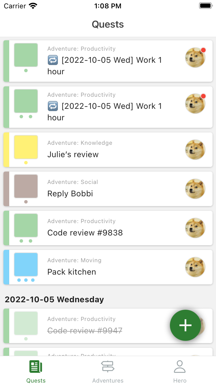 repeat quests for productivity hours are automatically created in heromode