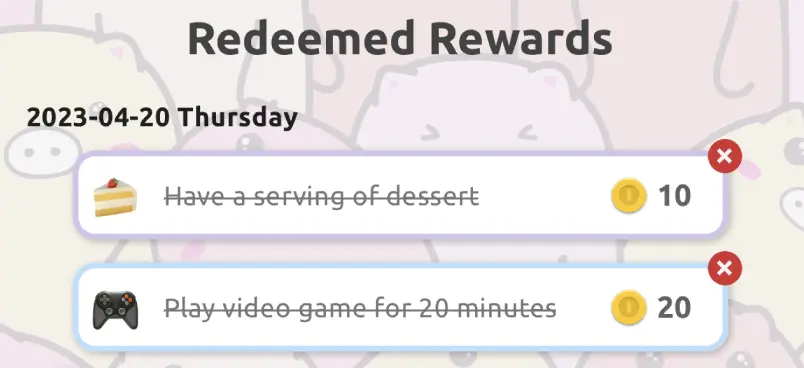 Redeemed rewards