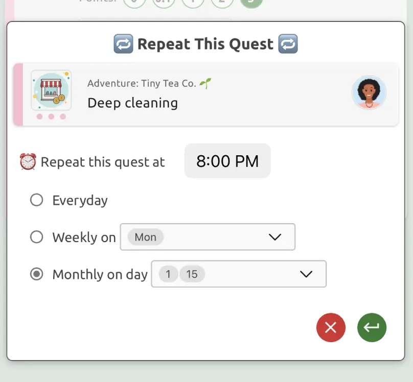 modal to set up a repeat quest